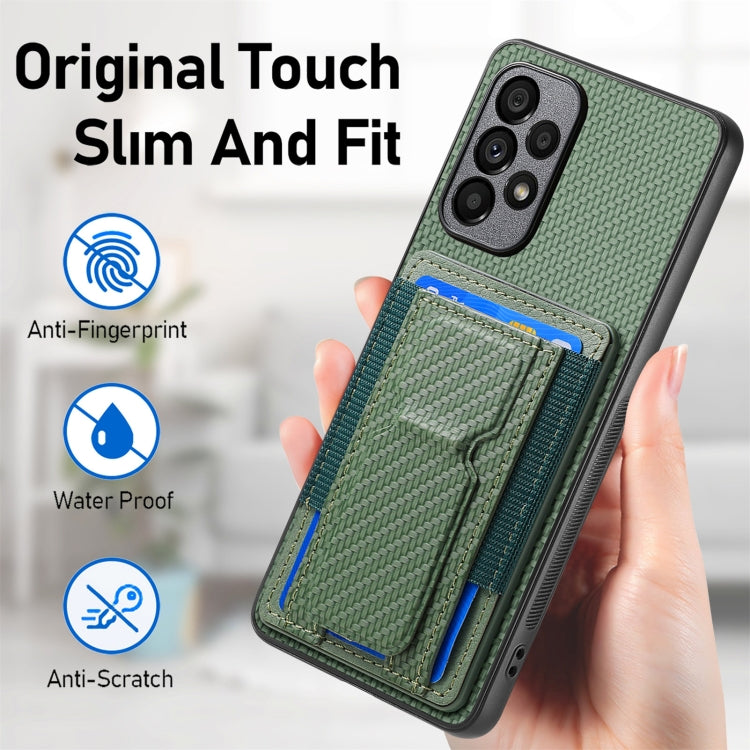 For Samsung Galaxy A52 Carbon Fiber Fold Stand Elastic Card Bag Phone Case