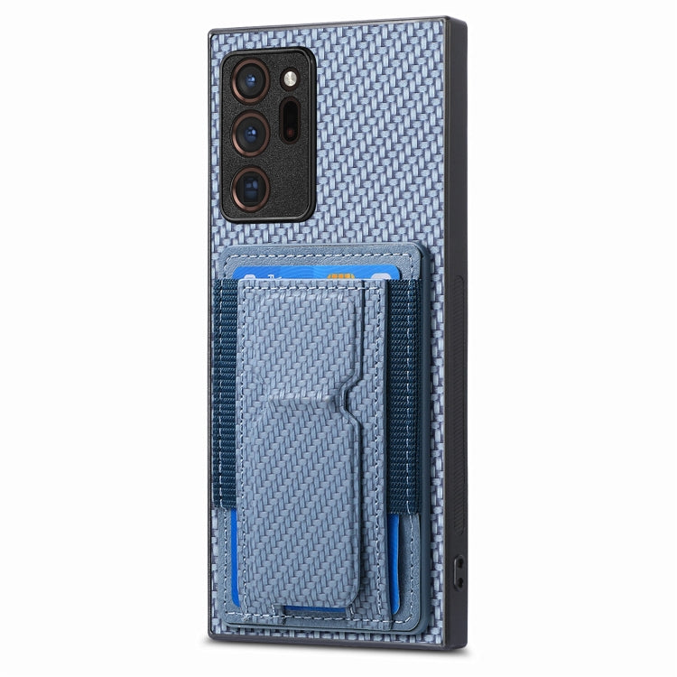 For Samsung Galaxy Note20 Ultra Carbon Fiber Fold Stand Elastic Card Bag Phone Case