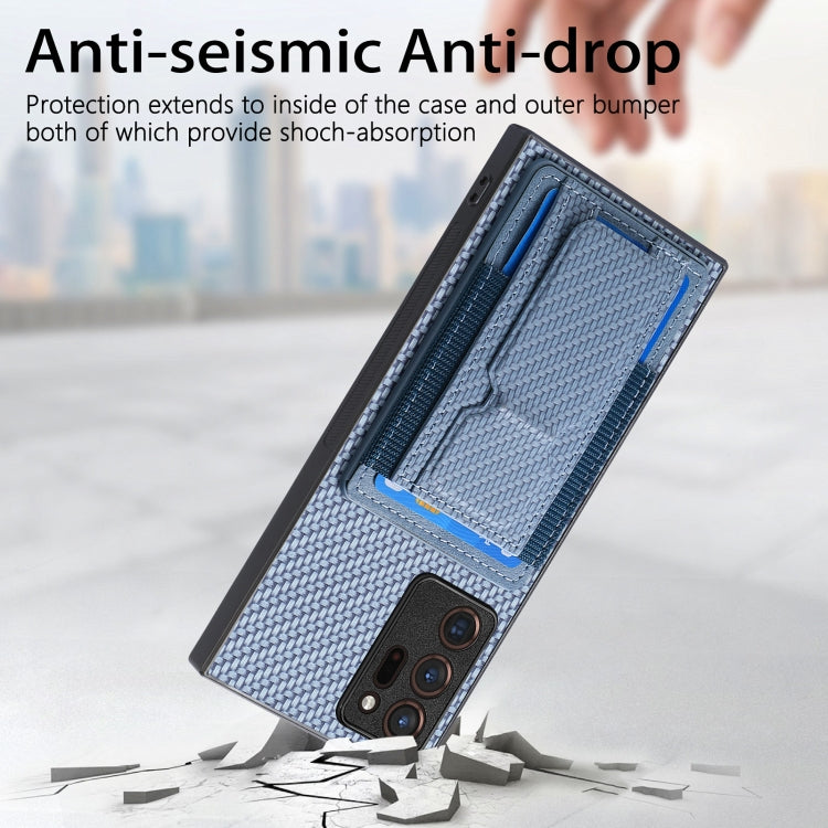 For Samsung Galaxy Note20 Ultra Carbon Fiber Fold Stand Elastic Card Bag Phone Case