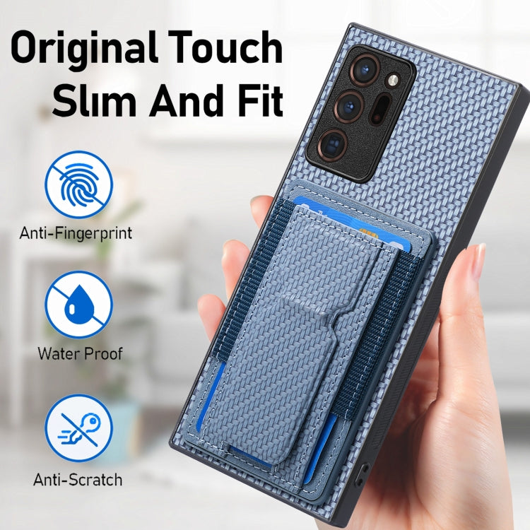 For Samsung Galaxy Note20 Ultra Carbon Fiber Fold Stand Elastic Card Bag Phone Case