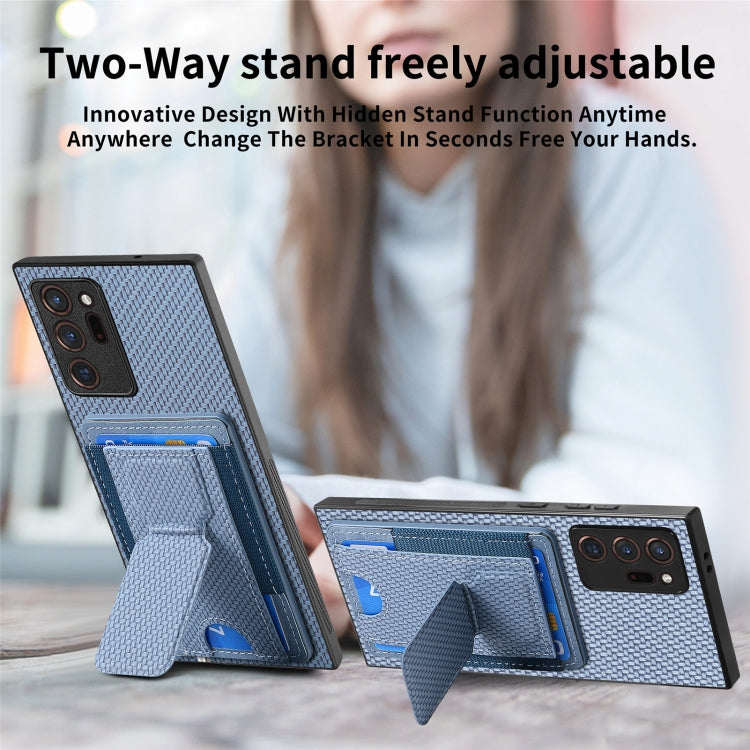 For Samsung Galaxy Note20 Ultra Carbon Fiber Fold Stand Elastic Card Bag Phone Case