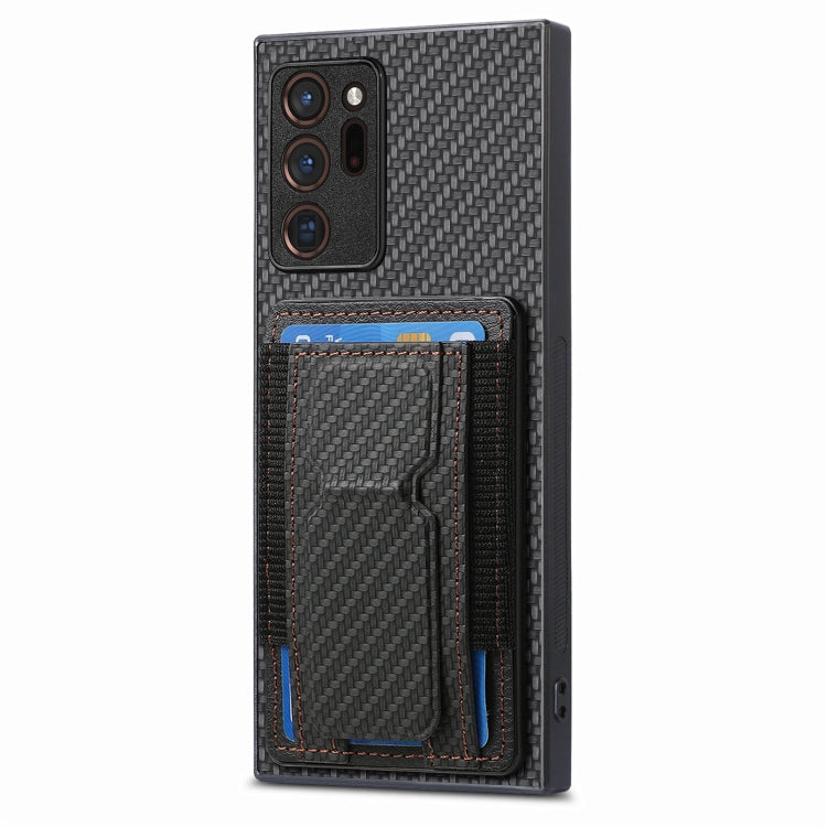 For Samsung Galaxy Note20 Ultra Carbon Fiber Fold Stand Elastic Card Bag Phone Case