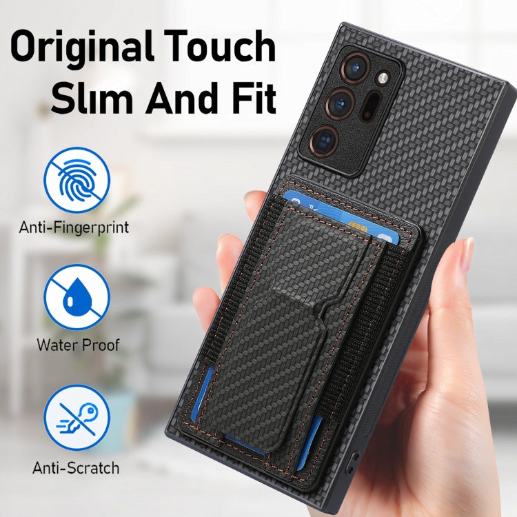 For Samsung Galaxy Note20 Ultra Carbon Fiber Fold Stand Elastic Card Bag Phone Case