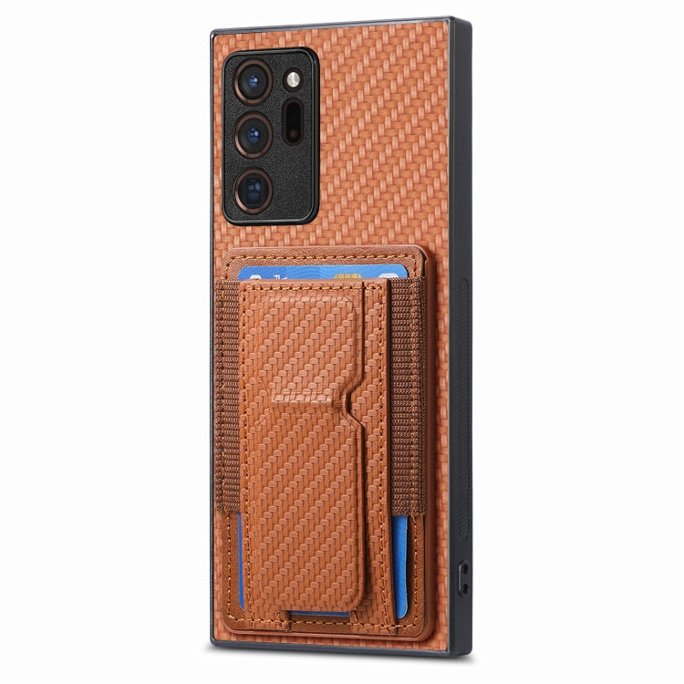 For Samsung Galaxy Note20 Ultra Carbon Fiber Fold Stand Elastic Card Bag Phone Case
