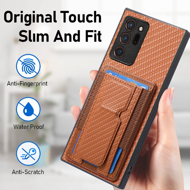 For Samsung Galaxy Note20 Ultra Carbon Fiber Fold Stand Elastic Card Bag Phone Case