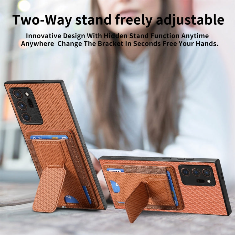 For Samsung Galaxy Note20 Ultra Carbon Fiber Fold Stand Elastic Card Bag Phone Case
