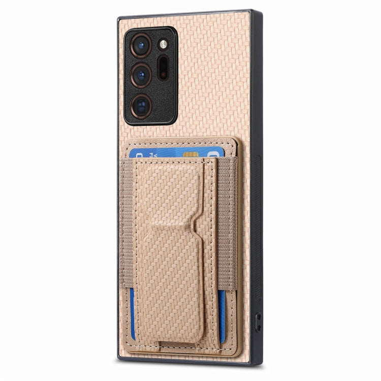 For Samsung Galaxy Note20 Ultra Carbon Fiber Fold Stand Elastic Card Bag Phone Case