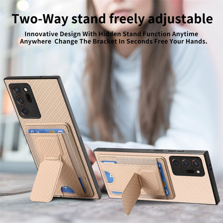 For Samsung Galaxy Note20 Ultra Carbon Fiber Fold Stand Elastic Card Bag Phone Case