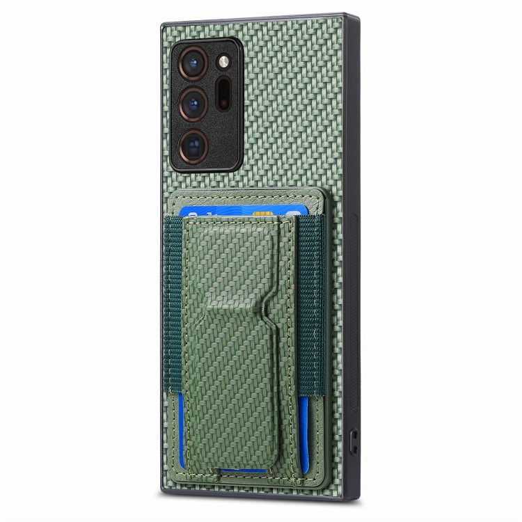 For Samsung Galaxy Note20 Ultra Carbon Fiber Fold Stand Elastic Card Bag Phone Case