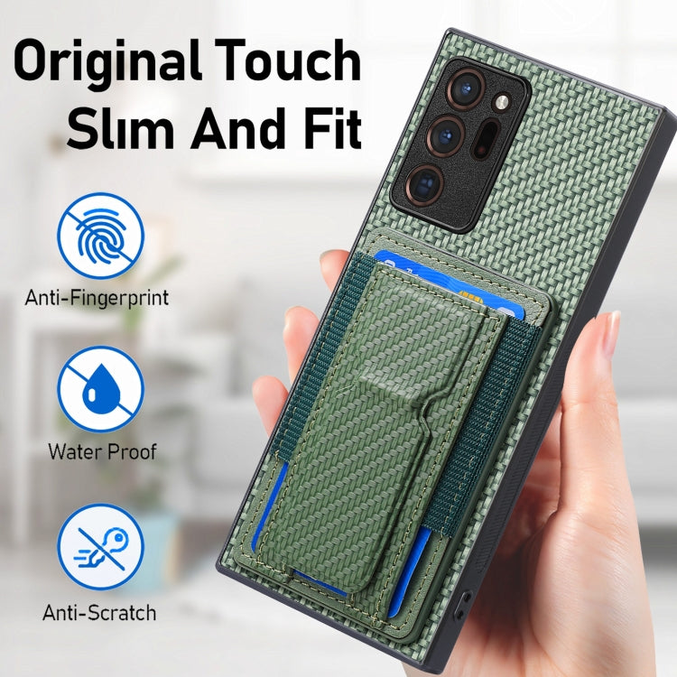For Samsung Galaxy Note20 Ultra Carbon Fiber Fold Stand Elastic Card Bag Phone Case
