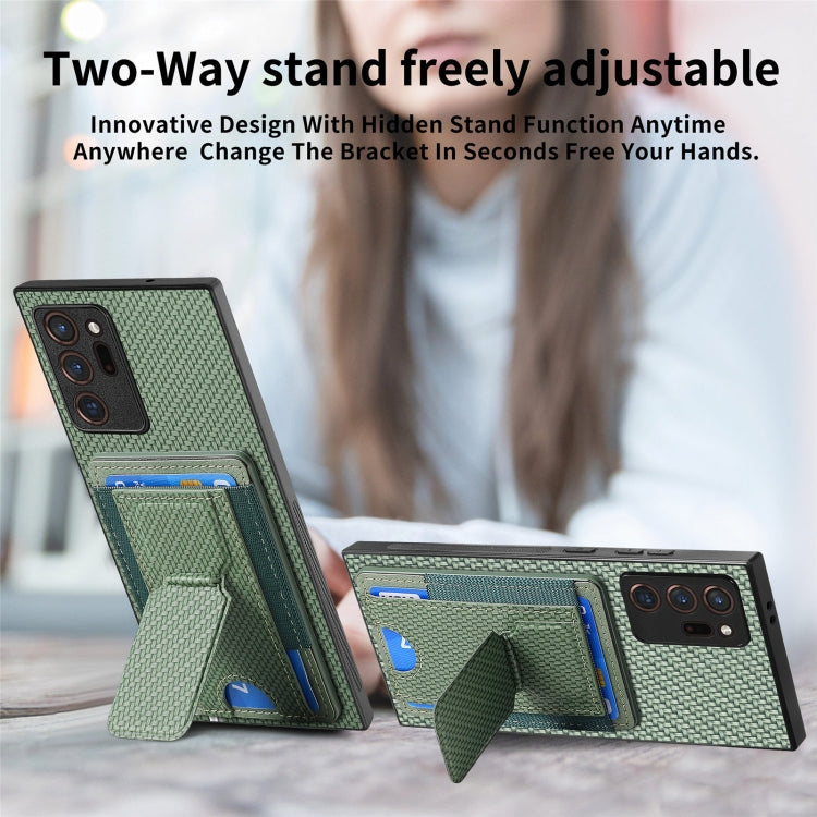 For Samsung Galaxy Note20 Ultra Carbon Fiber Fold Stand Elastic Card Bag Phone Case