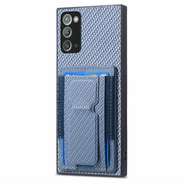 For Samsung Galaxy Note20 Carbon Fiber Fold Stand Elastic Card Bag Phone Case