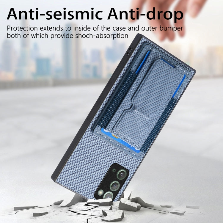 For Samsung Galaxy Note20 Carbon Fiber Fold Stand Elastic Card Bag Phone Case