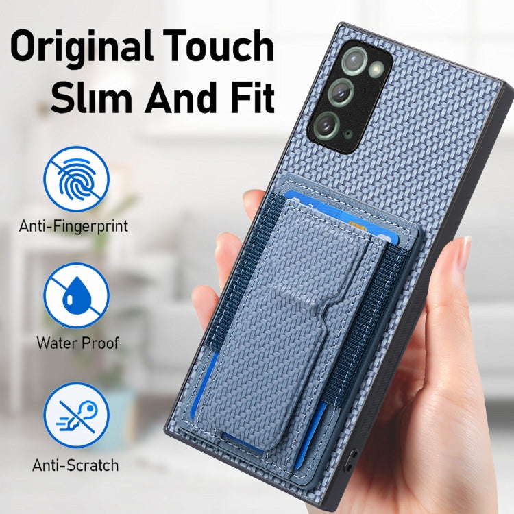 For Samsung Galaxy Note20 Carbon Fiber Fold Stand Elastic Card Bag Phone Case