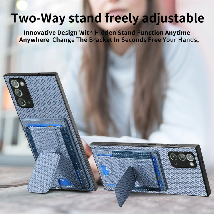 For Samsung Galaxy Note20 Carbon Fiber Fold Stand Elastic Card Bag Phone Case