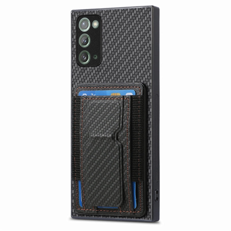 For Samsung Galaxy Note20 Carbon Fiber Fold Stand Elastic Card Bag Phone Case