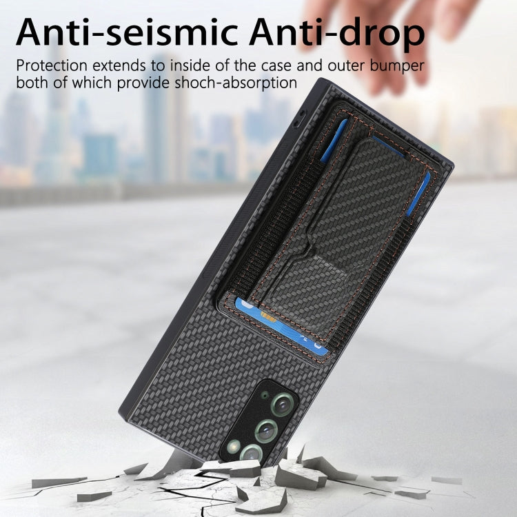 For Samsung Galaxy Note20 Carbon Fiber Fold Stand Elastic Card Bag Phone Case