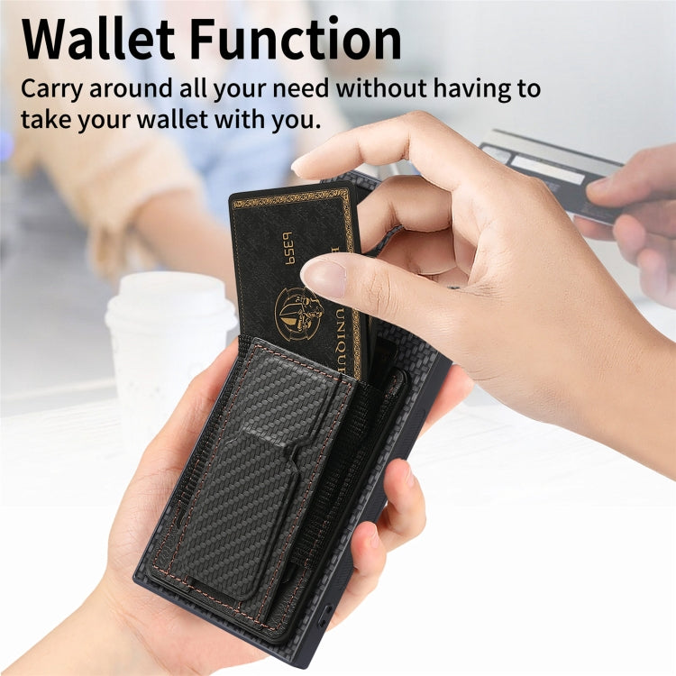 For Samsung Galaxy Note20 Carbon Fiber Fold Stand Elastic Card Bag Phone Case