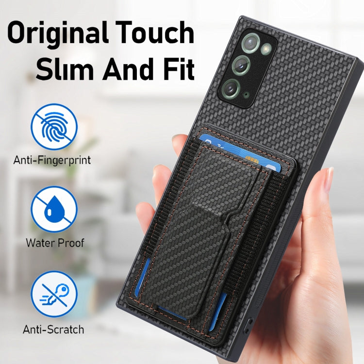 For Samsung Galaxy Note20 Carbon Fiber Fold Stand Elastic Card Bag Phone Case