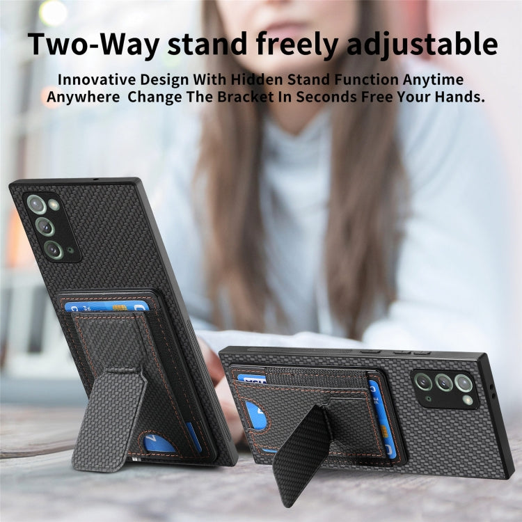 For Samsung Galaxy Note20 Carbon Fiber Fold Stand Elastic Card Bag Phone Case