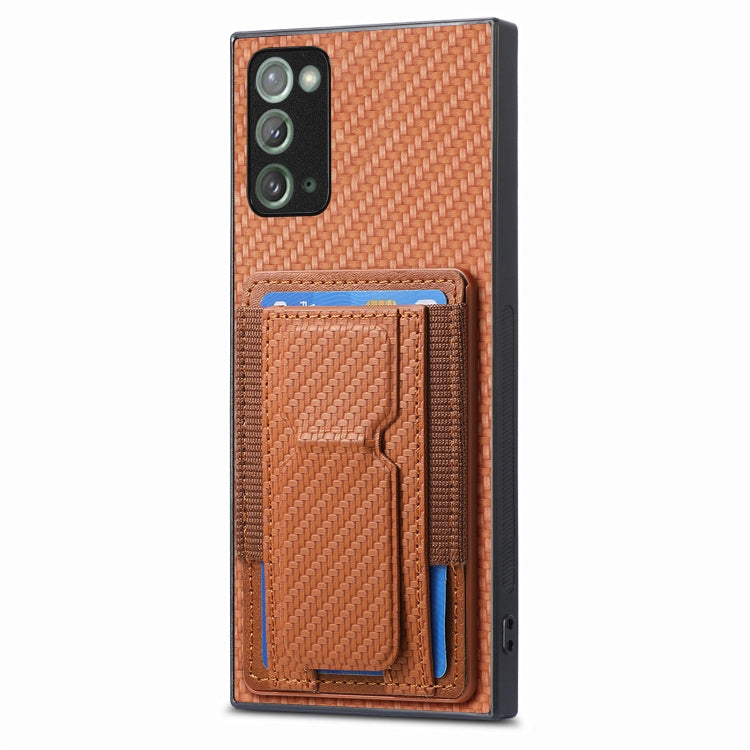 For Samsung Galaxy Note20 Carbon Fiber Fold Stand Elastic Card Bag Phone Case