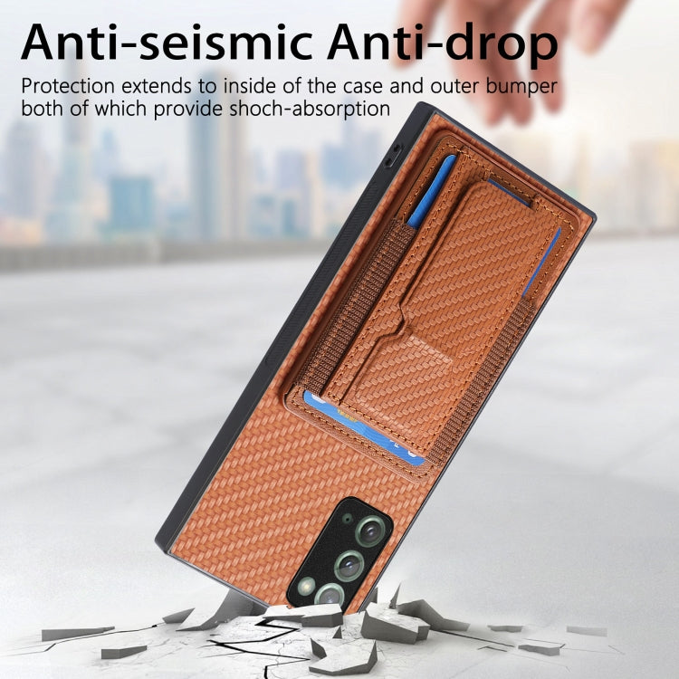 For Samsung Galaxy Note20 Carbon Fiber Fold Stand Elastic Card Bag Phone Case