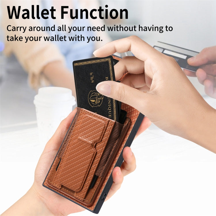For Samsung Galaxy Note20 Carbon Fiber Fold Stand Elastic Card Bag Phone Case