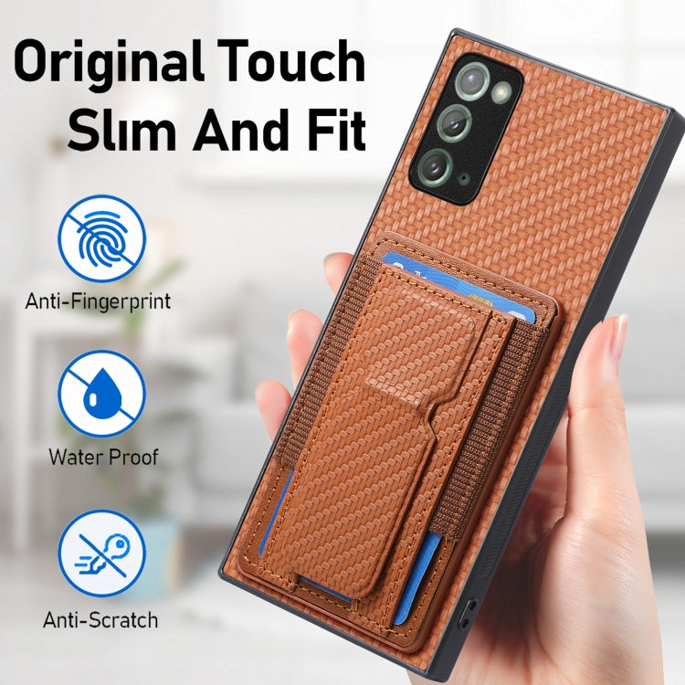 For Samsung Galaxy Note20 Carbon Fiber Fold Stand Elastic Card Bag Phone Case