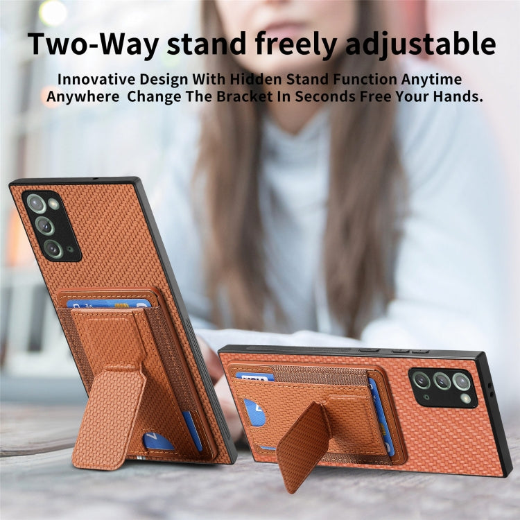 For Samsung Galaxy Note20 Carbon Fiber Fold Stand Elastic Card Bag Phone Case