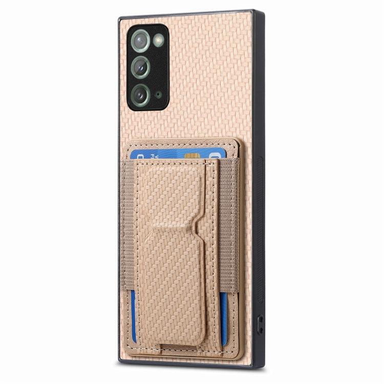 For Samsung Galaxy Note20 Carbon Fiber Fold Stand Elastic Card Bag Phone Case