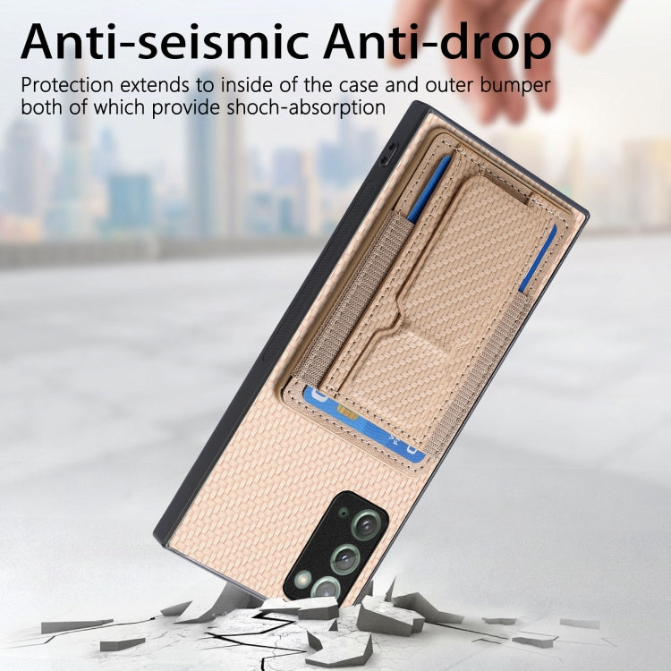 For Samsung Galaxy Note20 Carbon Fiber Fold Stand Elastic Card Bag Phone Case
