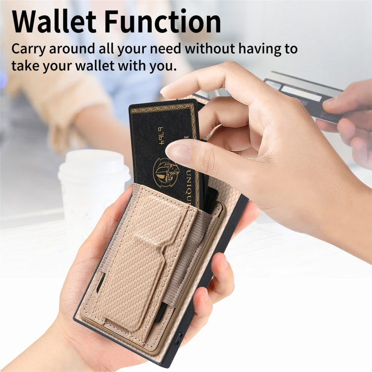 For Samsung Galaxy Note20 Carbon Fiber Fold Stand Elastic Card Bag Phone Case