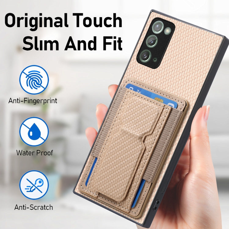 For Samsung Galaxy Note20 Carbon Fiber Fold Stand Elastic Card Bag Phone Case