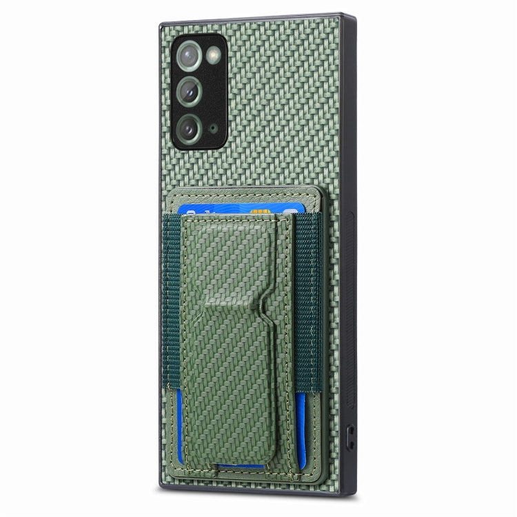 For Samsung Galaxy Note20 Carbon Fiber Fold Stand Elastic Card Bag Phone Case