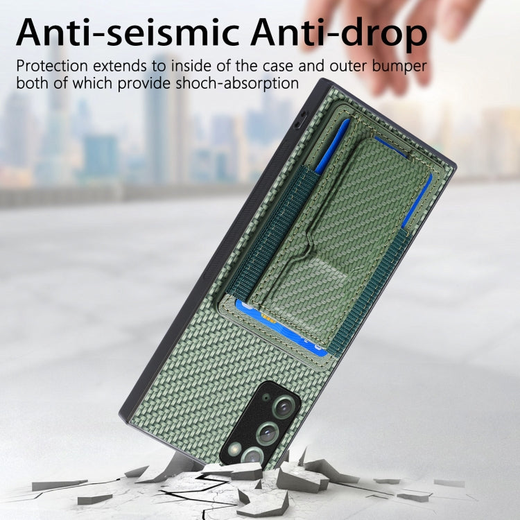For Samsung Galaxy Note20 Carbon Fiber Fold Stand Elastic Card Bag Phone Case
