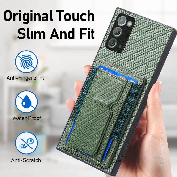 For Samsung Galaxy Note20 Carbon Fiber Fold Stand Elastic Card Bag Phone Case