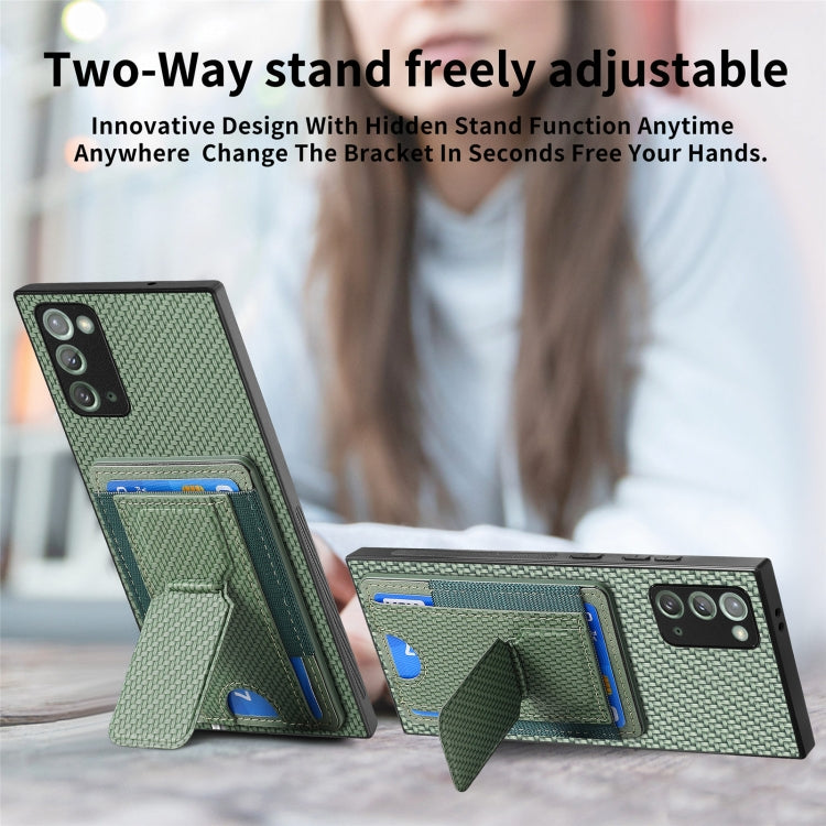 For Samsung Galaxy Note20 Carbon Fiber Fold Stand Elastic Card Bag Phone Case