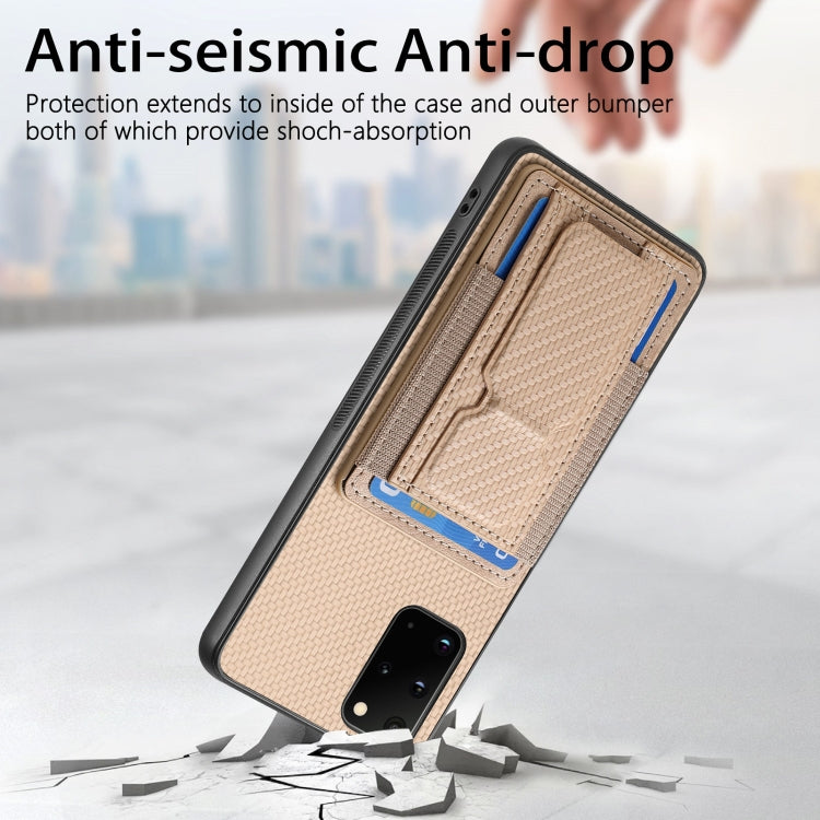 For Samsung Galaxy S20+ Carbon Fiber Fold Stand Elastic Card Bag Phone Case