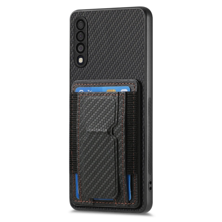 For Samsung Galaxy A70 / A70s Carbon Fiber Fold Stand Elastic Card Bag Phone Case