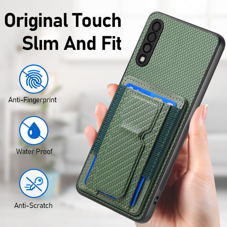 For Samsung Galaxy A70 / A70s Carbon Fiber Fold Stand Elastic Card Bag Phone Case