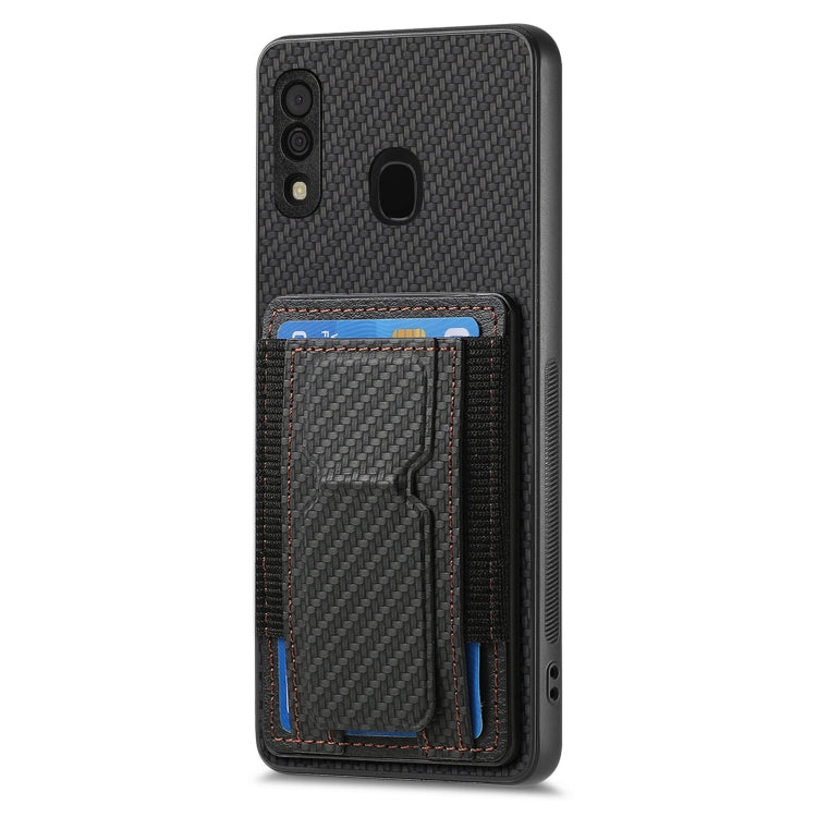 For Samsung Galaxy A50/A50s/A30s Carbon Fiber Fold Stand Elastic Card Bag Phone Case