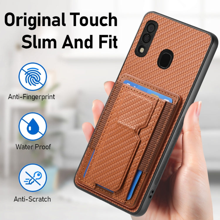 For Samsung Galaxy A50/A50s/A30s Carbon Fiber Fold Stand Elastic Card Bag Phone Case