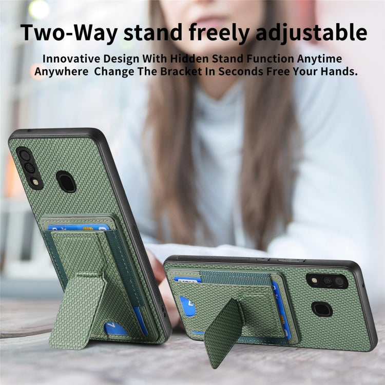 For Samsung Galaxy A50/A50s/A30s Carbon Fiber Fold Stand Elastic Card Bag Phone Case