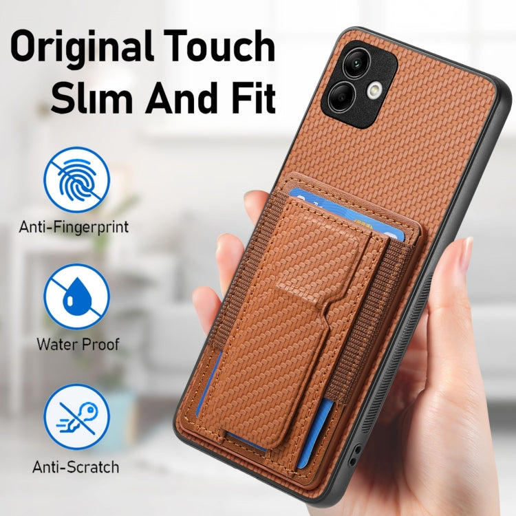For Samsung Galaxy M32 4G Carbon Fiber Fold Stand Elastic Card Bag Phone Case