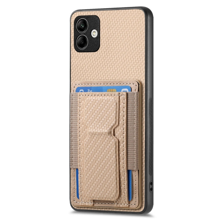 For Samsung Galaxy M32 4G Carbon Fiber Fold Stand Elastic Card Bag Phone Case