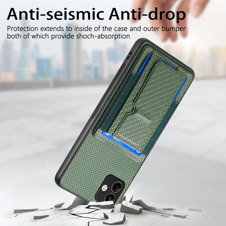 For Samsung Galaxy M32 4G Carbon Fiber Fold Stand Elastic Card Bag Phone Case