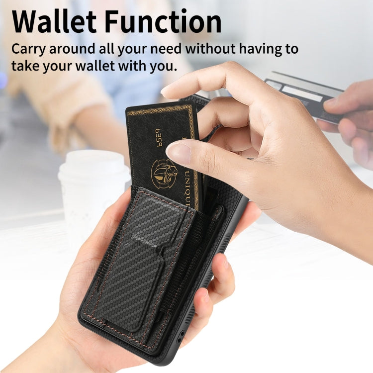 For Samsung Galaxy M33 5G Carbon Fiber Fold Stand Elastic Card Bag Phone Case