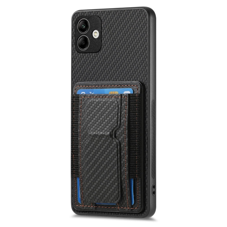 For Samsung Galaxy M53 5G Carbon Fiber Fold Stand Elastic Card Bag Phone Case
