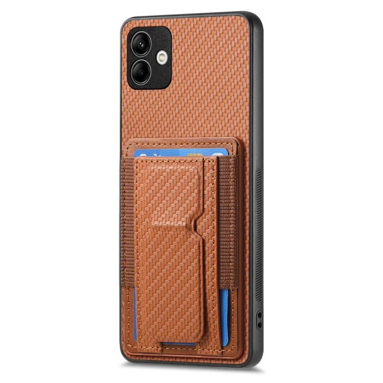 For Samsung Galaxy M53 5G Carbon Fiber Fold Stand Elastic Card Bag Phone Case