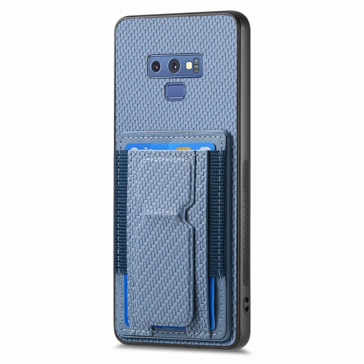 For Samsung Galaxy Note9 Carbon Fiber Fold Stand Elastic Card Bag Phone Case
